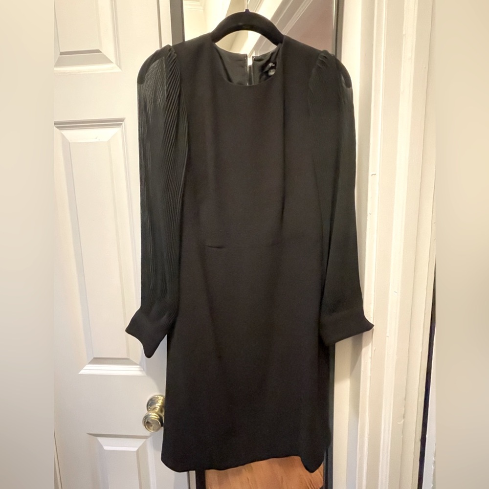 JCrew Black Mini Dress With Sheer Blousant Sleeves Sz 2